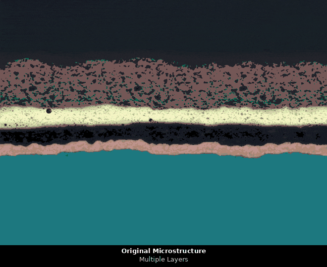 Multilayer coating cross-section separated layer by layer