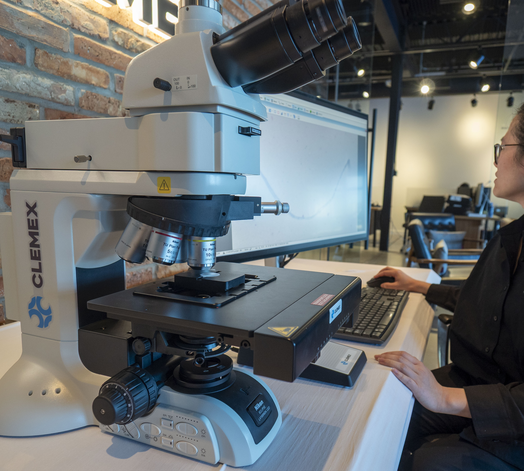 Clemex microscope with motorized stage integrated with Vision software — complete image analysis workstation
