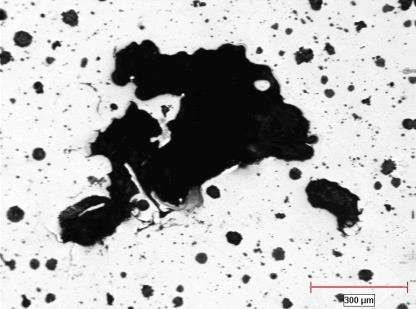 Nodular cast iron porosity detection animation showing pores in green and graphite nodules in red